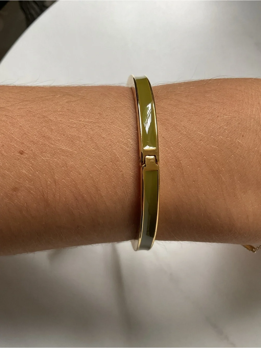 J. Crew Olive Green Enamel and Gold-Tone Hinge Bangle Bracelet NWT